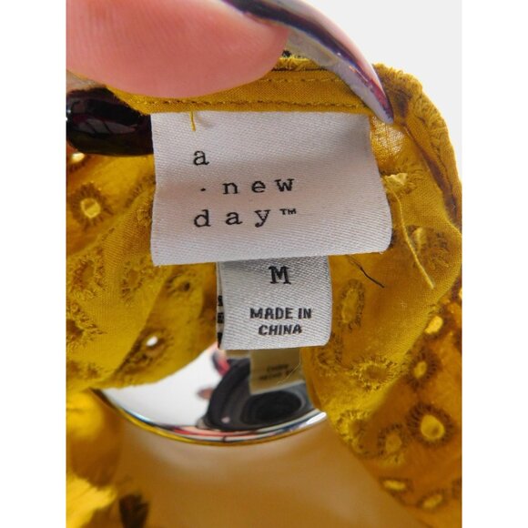 A New Day Mustard Eyelet Ruffle Sleeve Top Boho Witch M - Picture 11 of 12